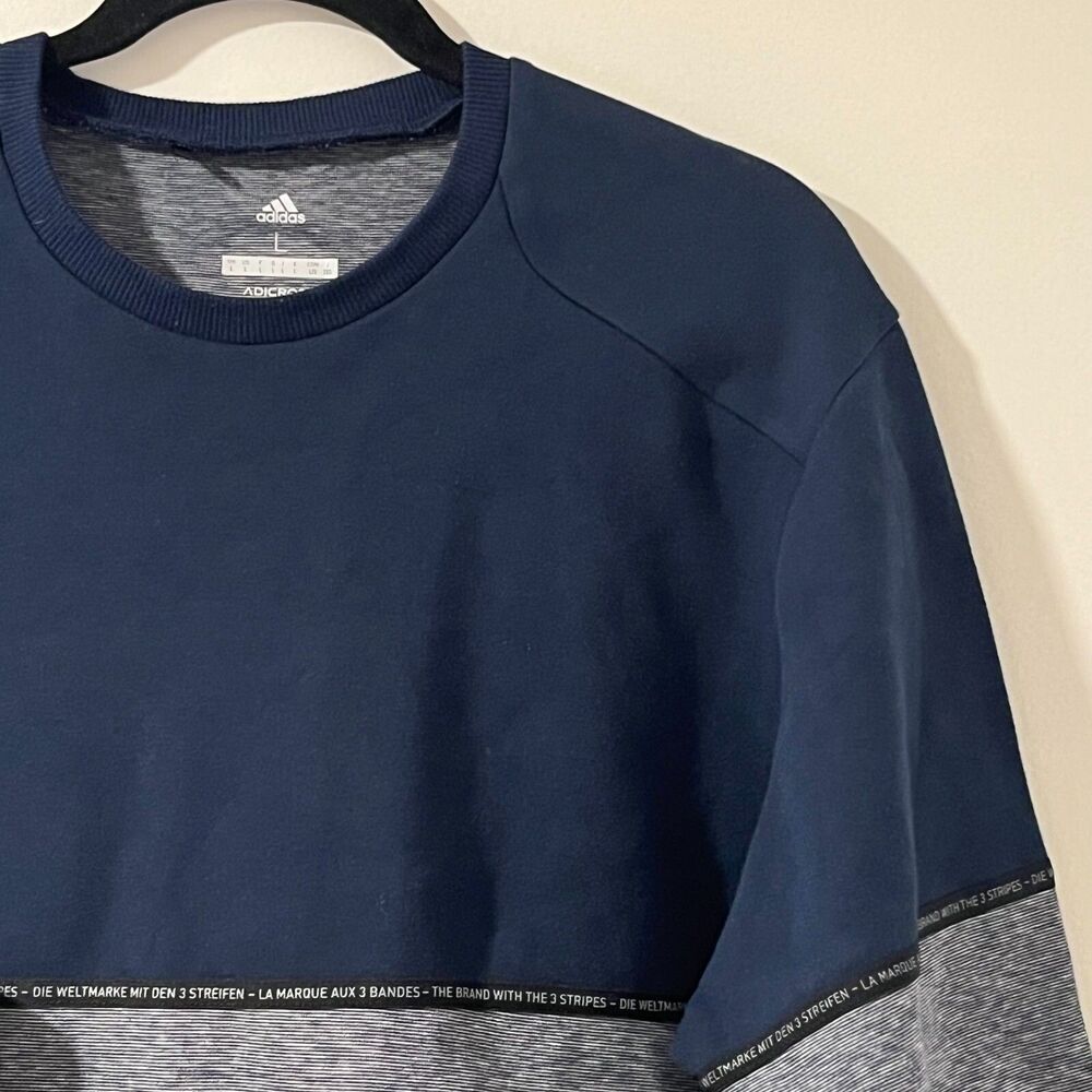 Adidas Adicross Mens Large Navy Gray Colorblock Crewneck Sweatshirt Top FJ6713
